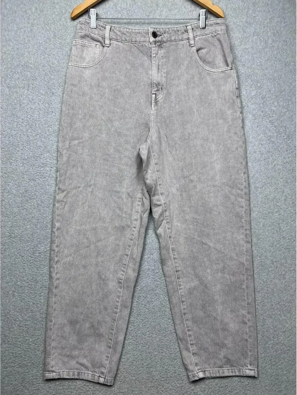 Frank And Oak Linda Balloon Jeans 30 Gray High Rise Tapered Barrel Leg Wide Deni